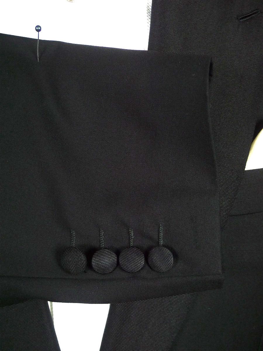 26/0599 vintage brioni canvassed black wool sb peak lapel dinner jacket w/ grosgrain silk facings 39-40 reg