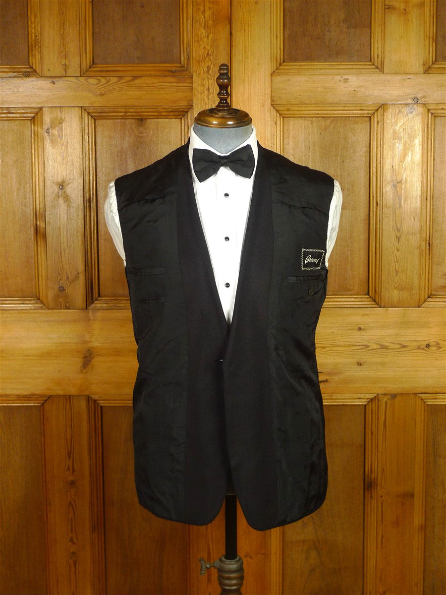 26/0599 vintage brioni canvassed black wool sb peak lapel dinner jacket w/ grosgrain silk facings 39-40 reg