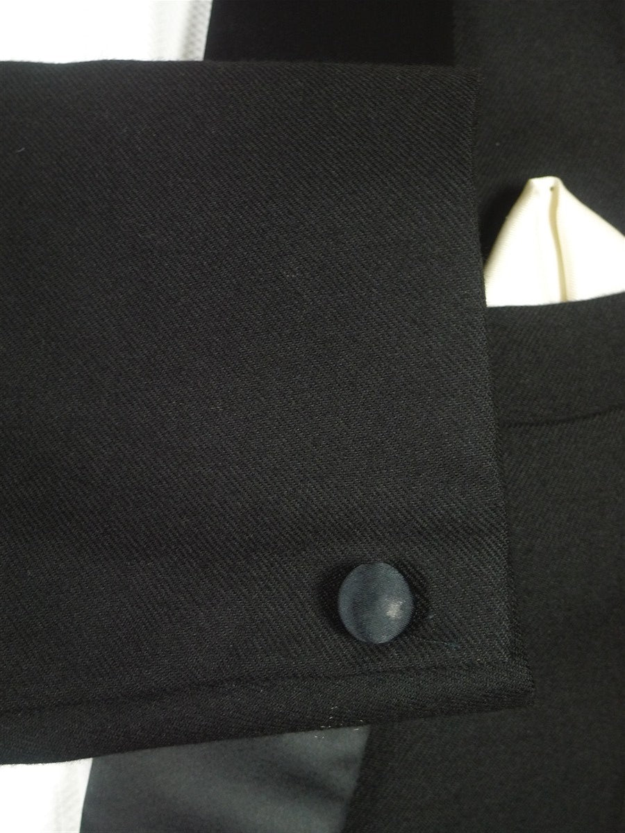 26/0600 vintage british black wool dinner jacket w/ silk shawl lapel 38 regular