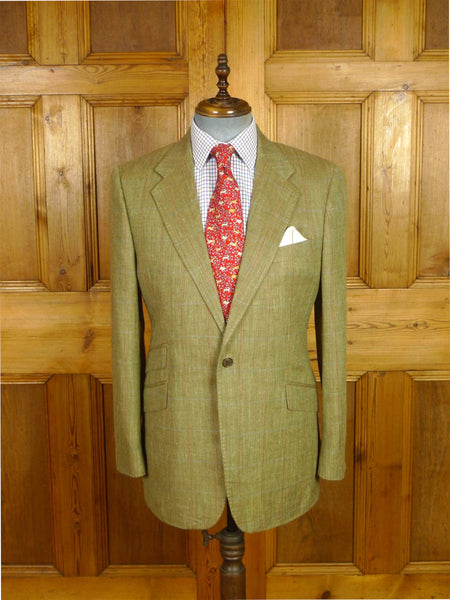 26/0608 immaculate richard anderson savile row khaki wp check linen sports jacket blazer 39-40 regular