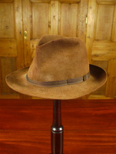 26/0616 vintage herbert johnson brown wool felt trilby hat w/ grosgrain band 58 cms
