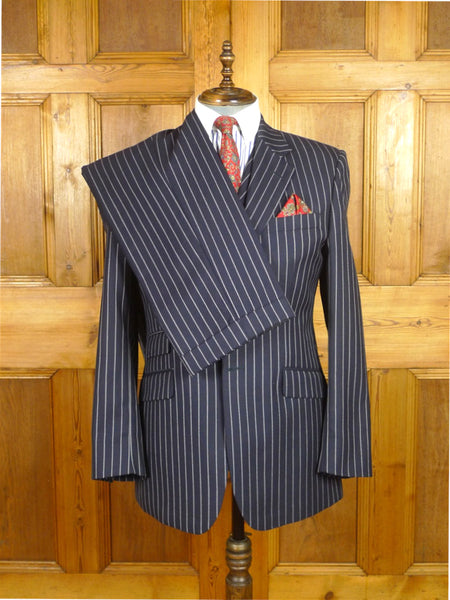 26/0626 stanley ley city of london navy blue rope-stripe 3-piece worsted suit 42 regular