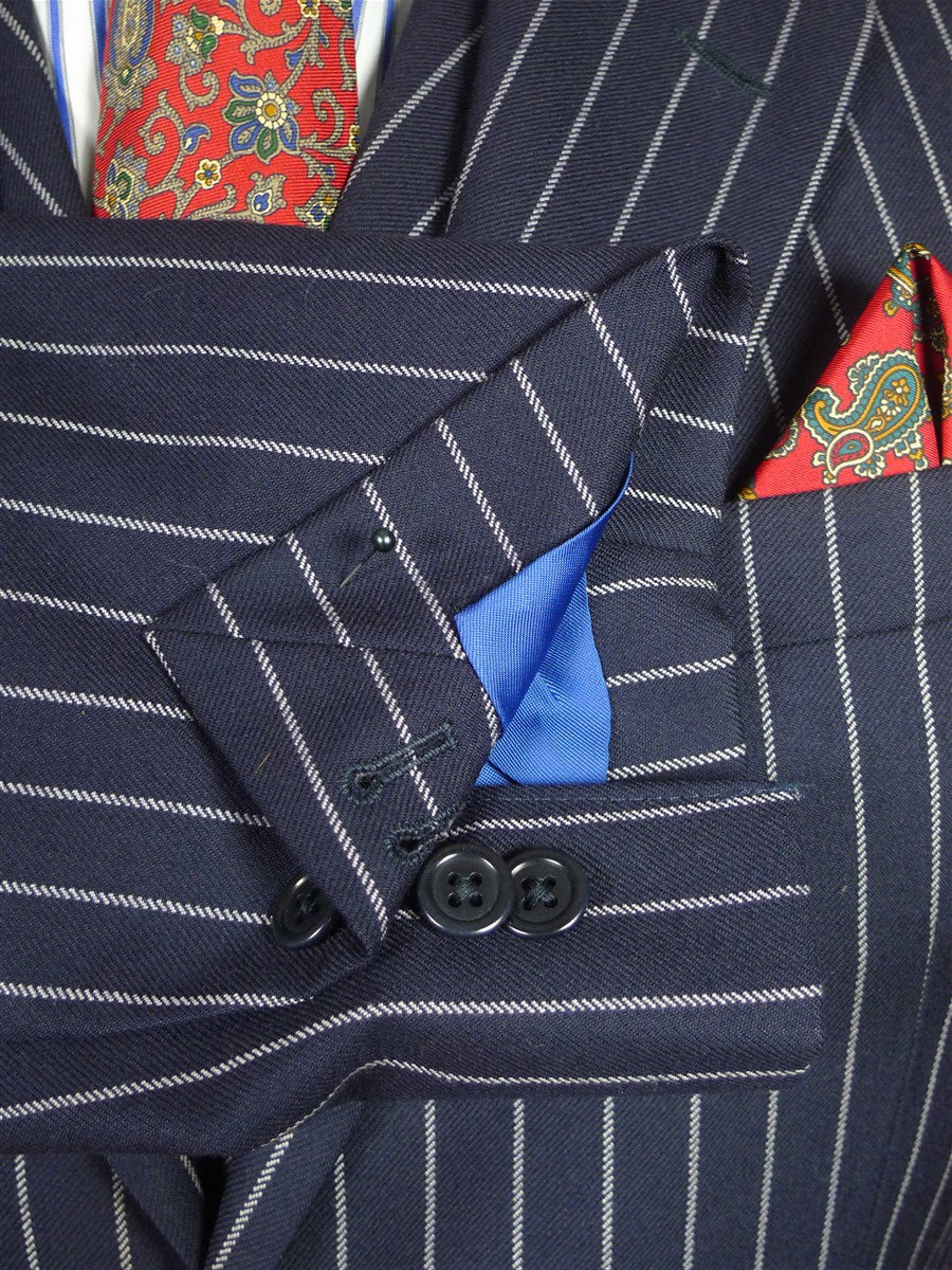 26/0626 stanley ley city of london navy blue rope-stripe 3-piece worsted suit 42 regular