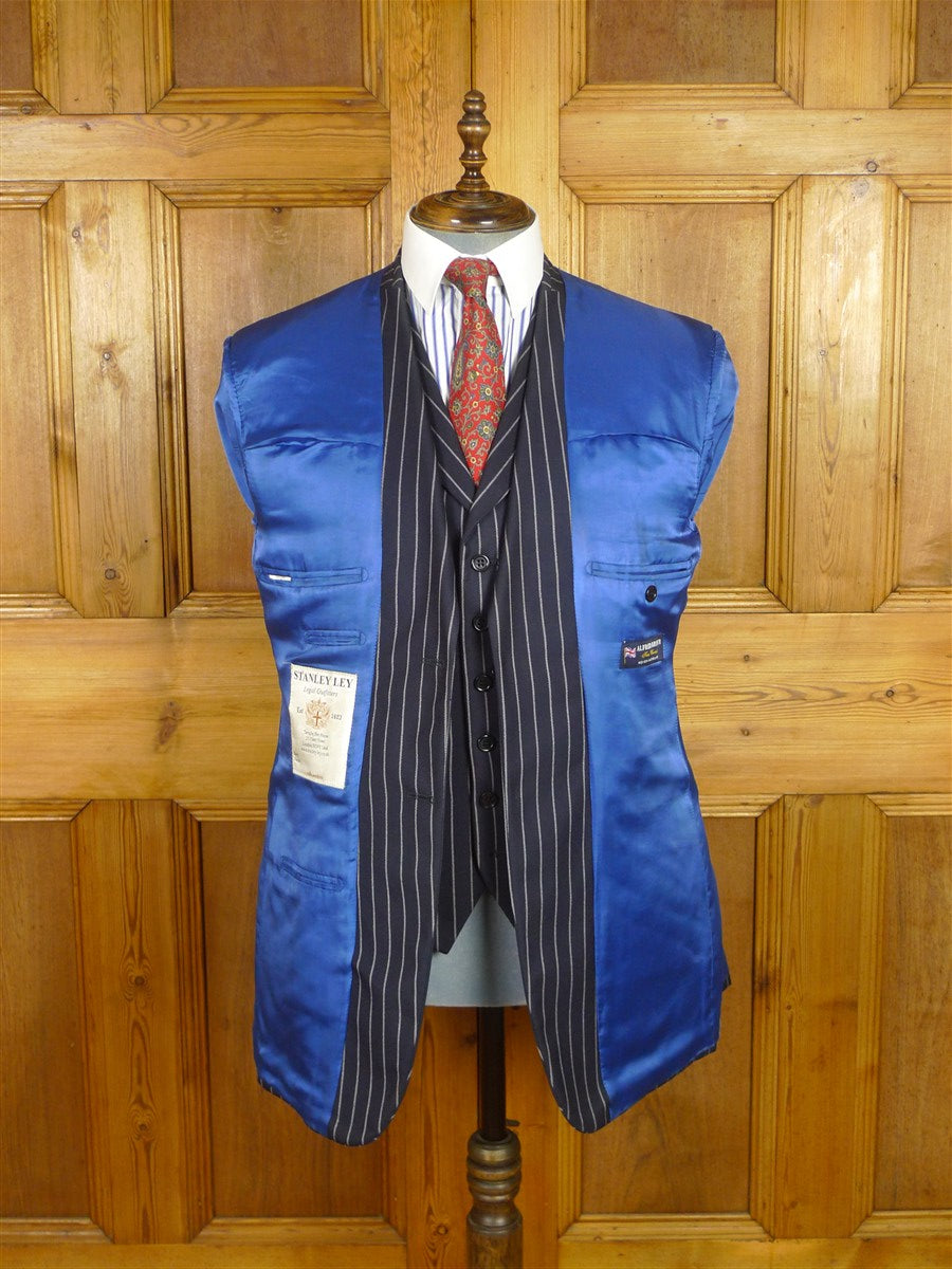 26/0626 stanley ley city of london navy blue rope-stripe 3-piece worsted suit 42 regular