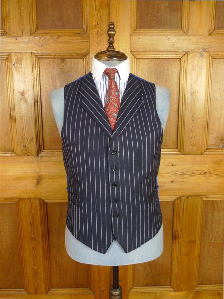 26/0626 stanley ley city of london navy blue rope-stripe 3-piece worsted suit 42 regular