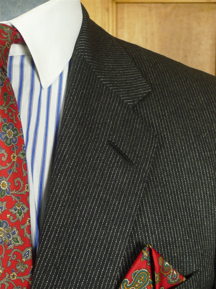 26/0623 ralph lauren purple label black pin-stripe worsted flannel suit 40 regular