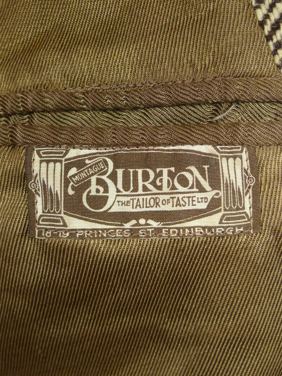 26/0625 beautiful genuine 1940s ww2 era vintage d/b brown wide herringbone weave tweed overcoat coat 38-39