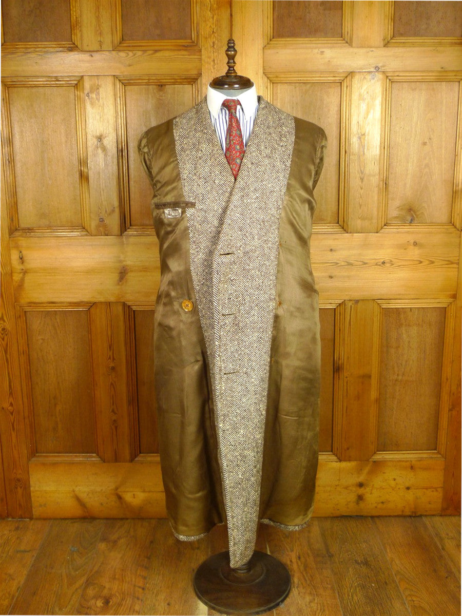 26/0625 beautiful genuine 1940s ww2 era vintage d/b brown wide herringbone weave tweed overcoat coat 38-39