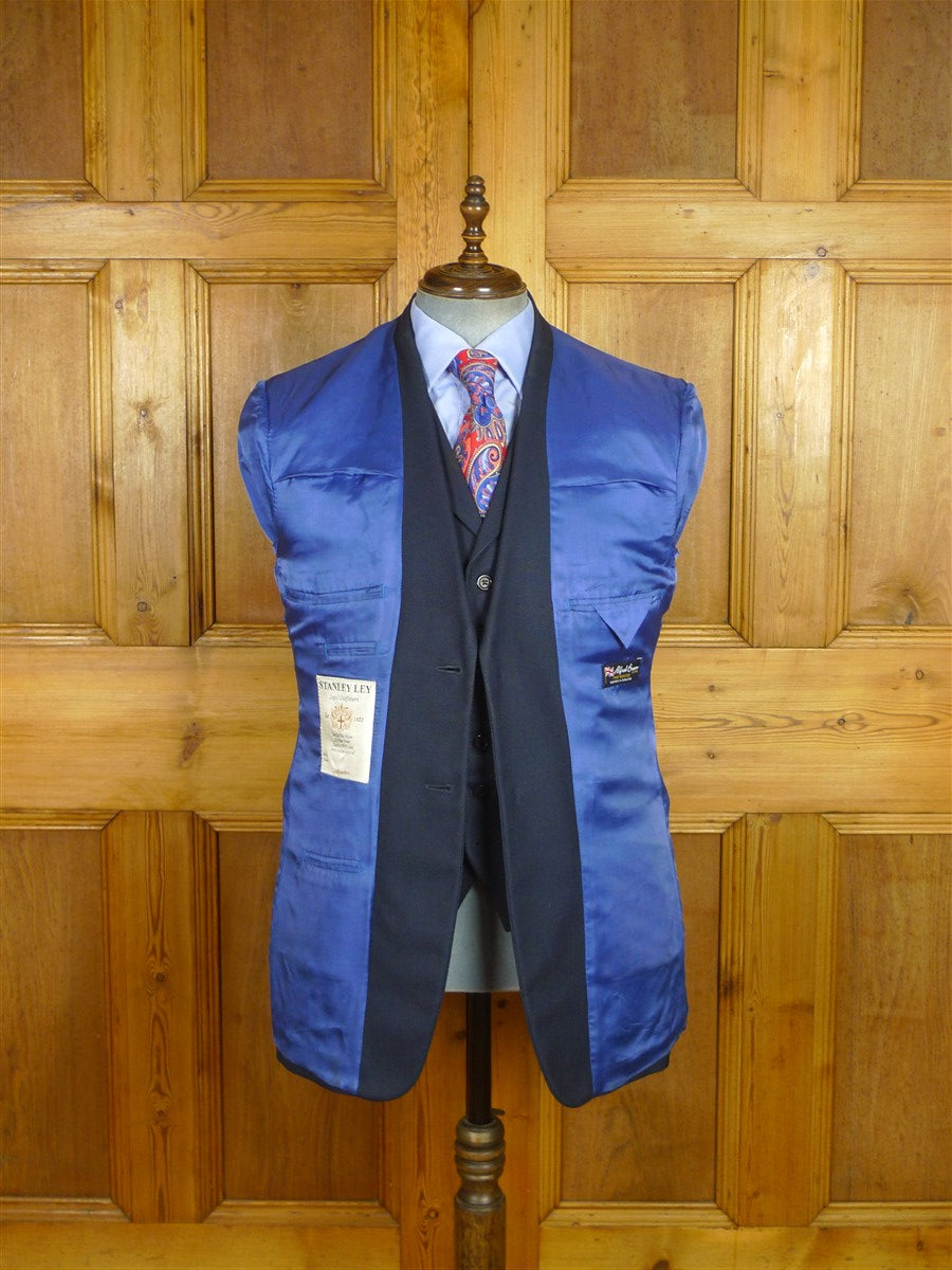 26/0621 stanley ley city of london navy blue birdseye weave wool 3-piece suit 42 regular