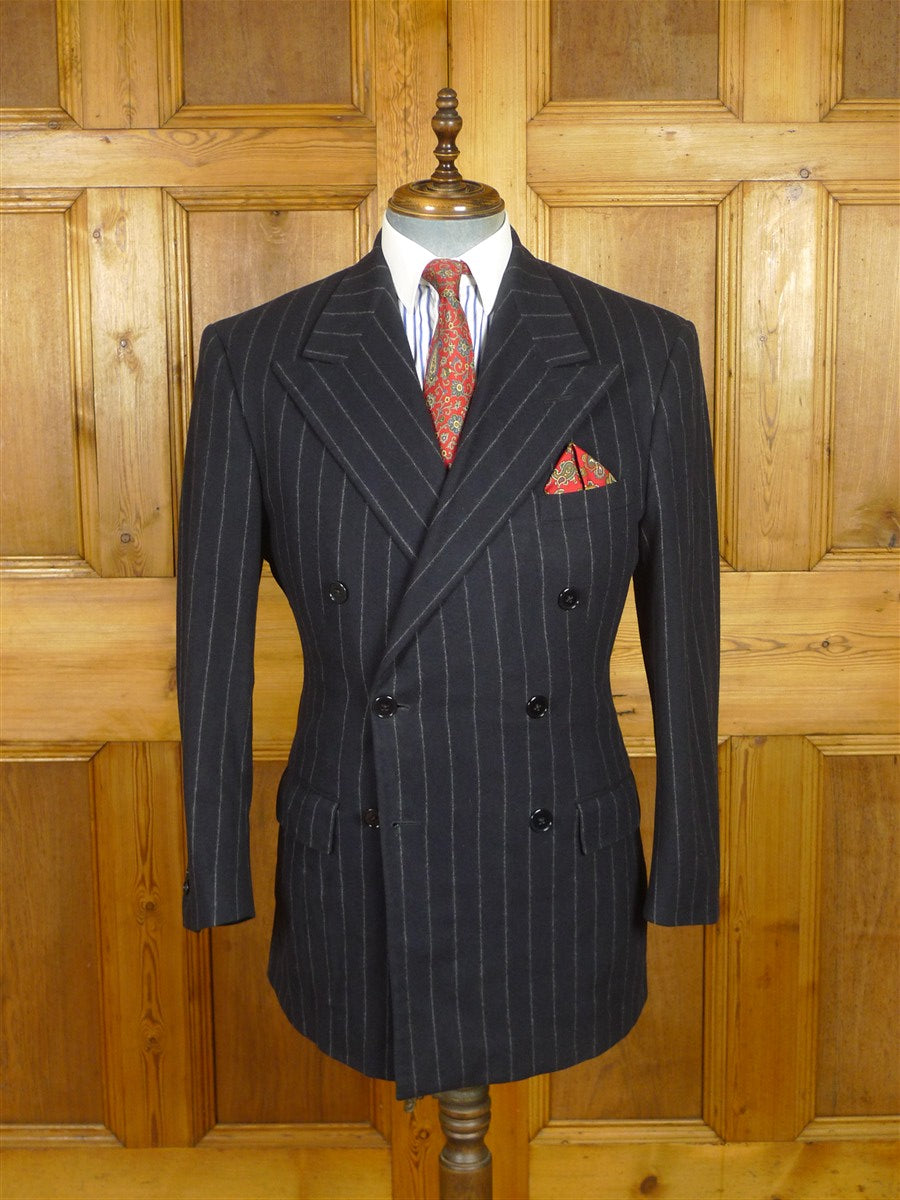 26/0627 ralph lauren purple label navy blue chalk-stripe wool & cashmere d/b suit 39 long