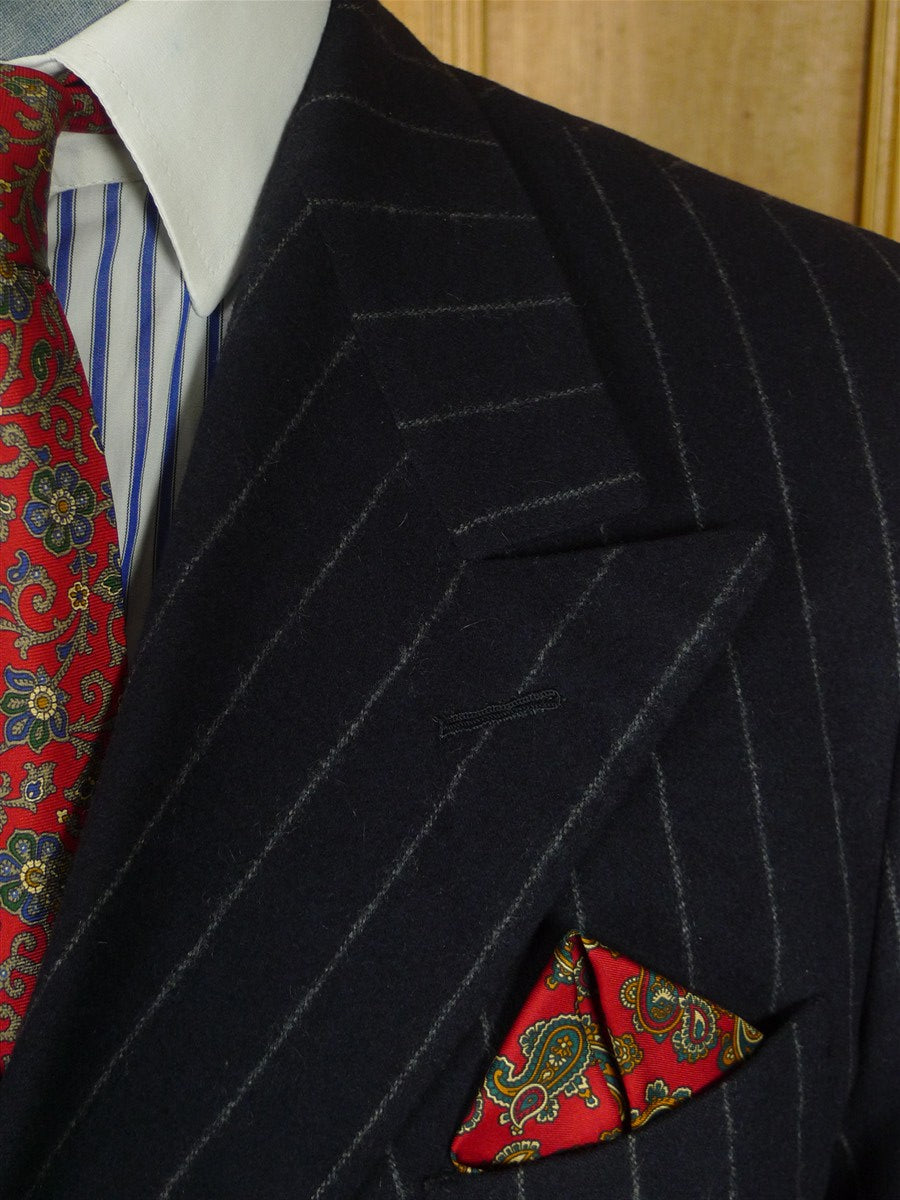 26/0627 ralph lauren purple label navy blue chalk-stripe wool & cashmere d/b suit 39 long