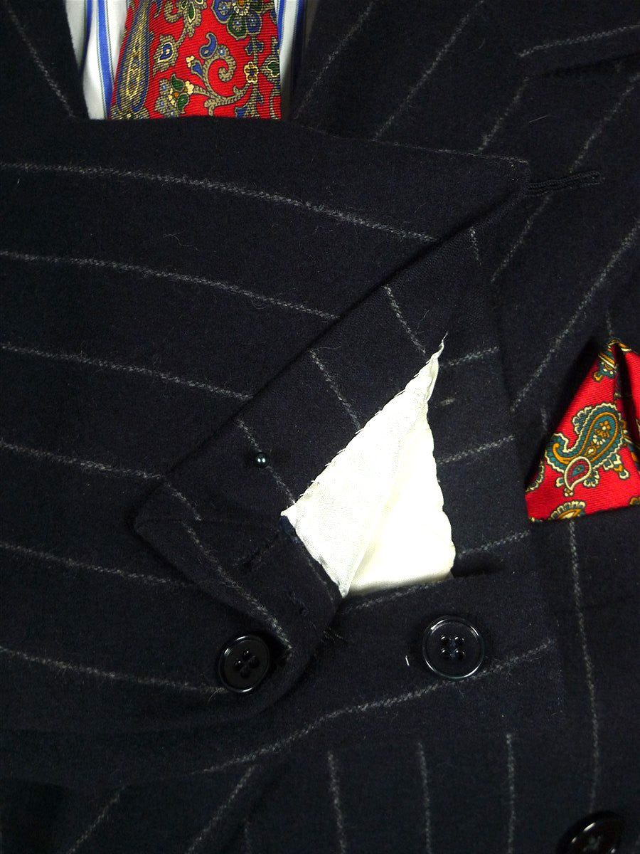 26/0627 ralph lauren purple label navy blue chalk-stripe wool & cashmere d/b suit 39 long