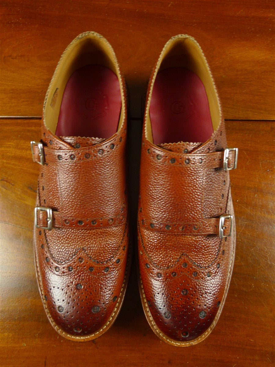 26/0630 new in box grenson archer tan textured leather monk strap shoe (rrp £345) uk 11g