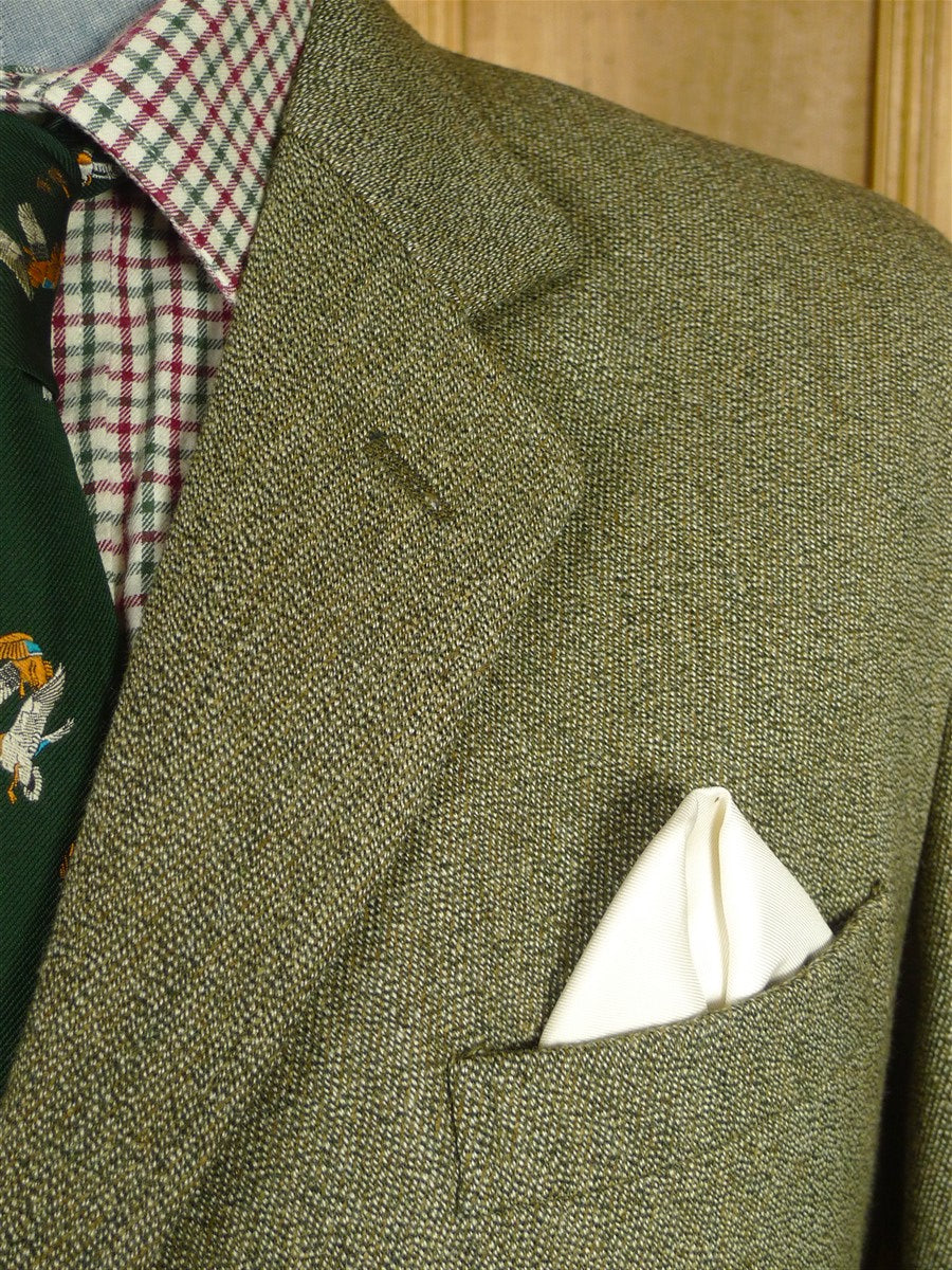 26/0645 immaculate swaine adeney heavyweight green keepers tweed hacking jacket w/ ghillie collar 44 regular