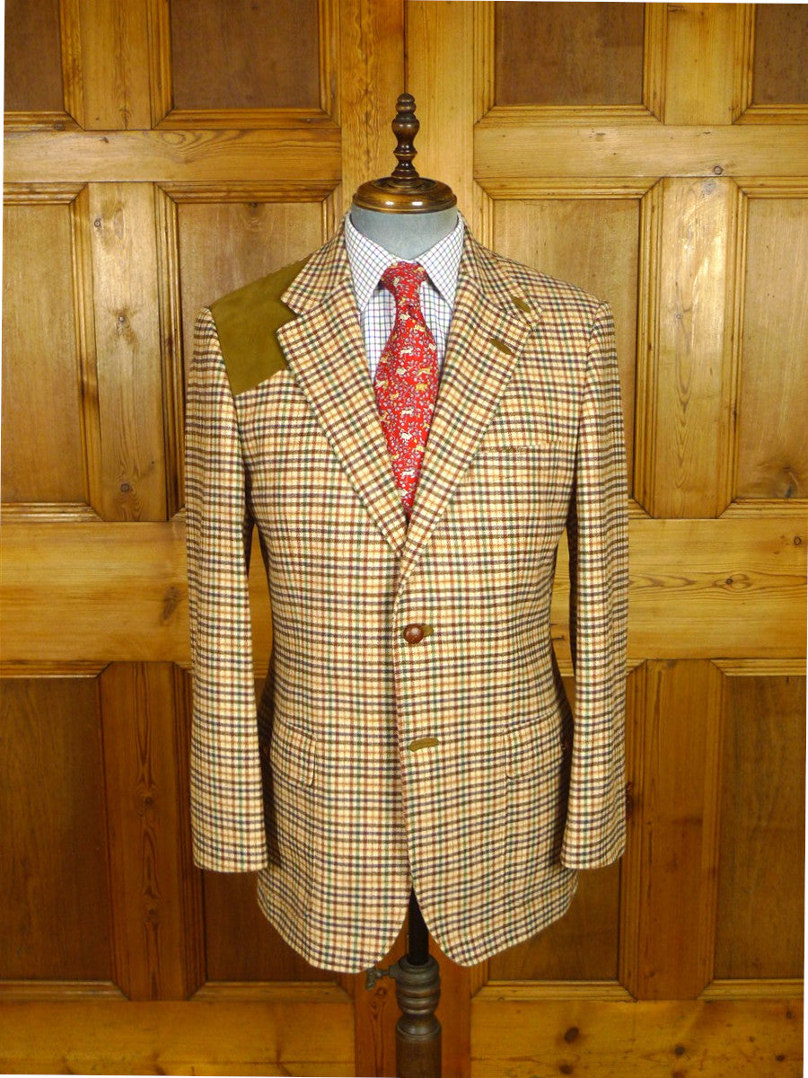 26/0646 beautiful nearly new daks wool & 10% cashmere gun check country sports jacket w/ suede facings 40 regular