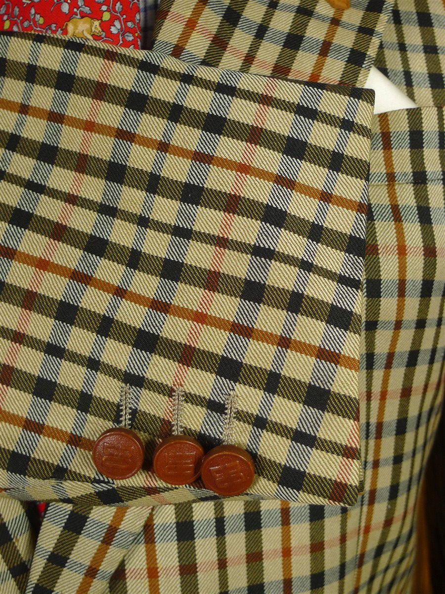 26/0650 vintage daks signature house check wool sports jacket blazer w/ suede trims 40 short