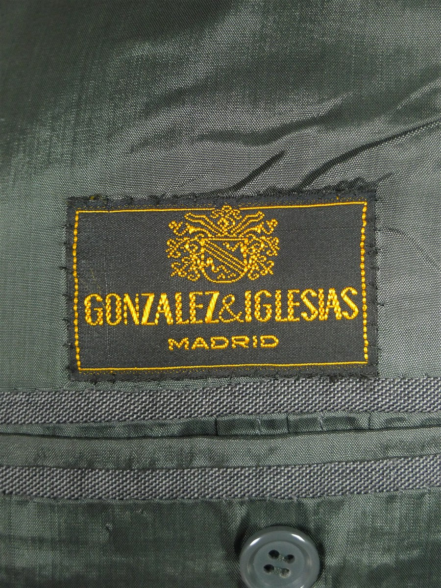 26/0631 madrid 1995 bespoke canvassed grey pick weave d/b worsted suit 43-44 regular