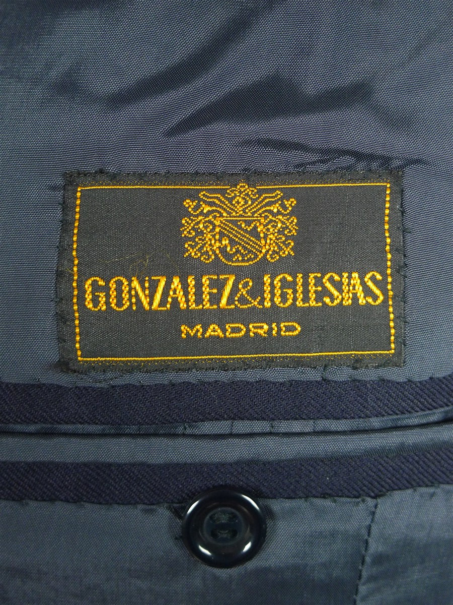 26/0632 madrid 1989 bespoke canvassed navy blue twill weave d/b 90% merino & 10% cashmere suit 43-44 regular