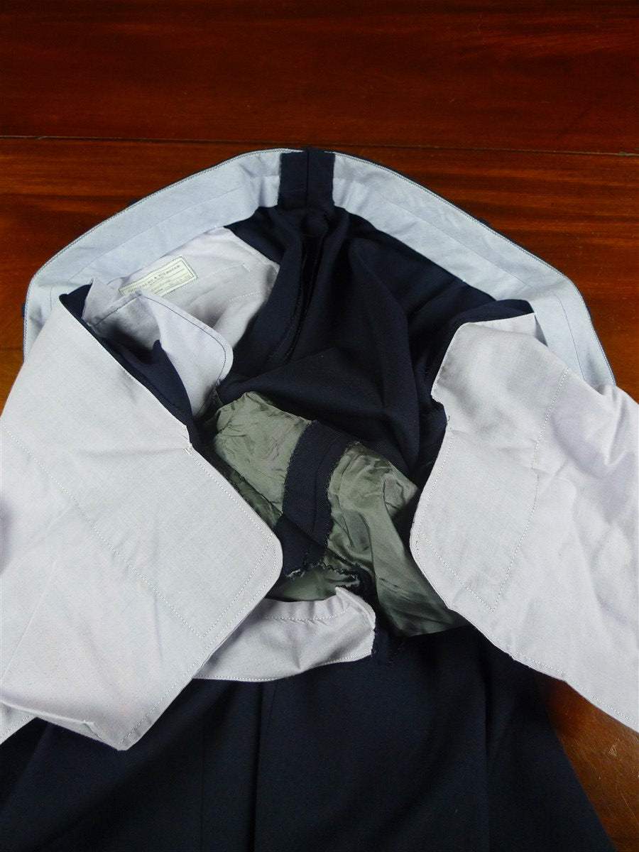 26/0632 madrid 1989 bespoke canvassed navy blue twill weave d/b 90% merino & 10% cashmere suit 43-44 regular