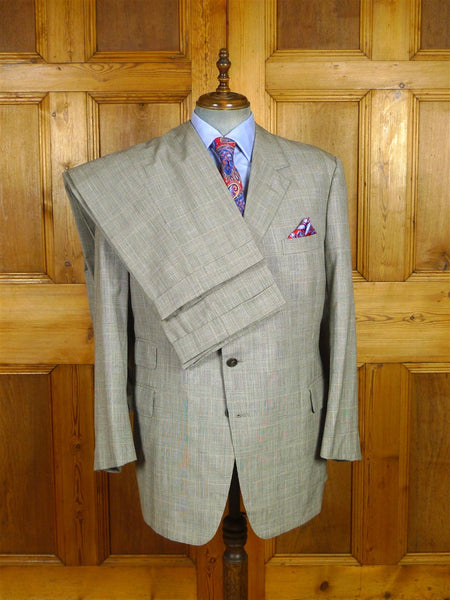 26/0637 immaculate 2000s madrid bespoke canvassed grey / blue prince of wales check worsted suit w/ 2 pair trs 44-45 regular
