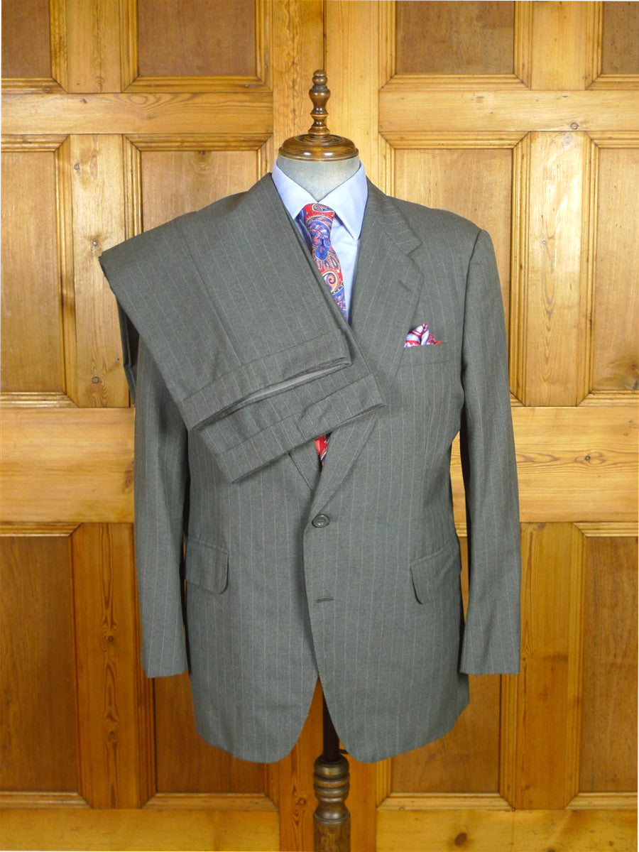 26/0633 madrid 1991 bespoke canvassed grey pin-stripe wool & mohair suit w/ 2 pair trs 45 regular