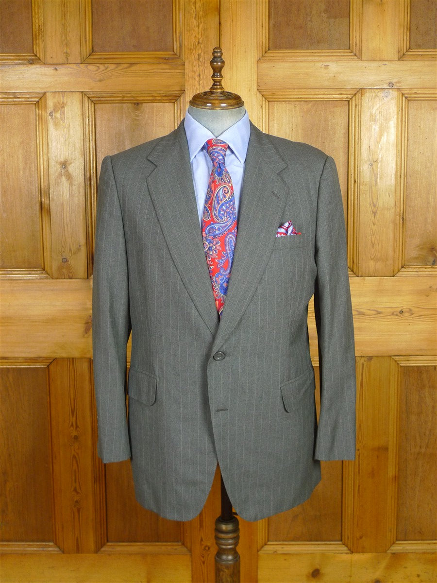 26/0633 madrid 1991 bespoke canvassed grey pin-stripe wool & mohair suit w/ 2 pair trs 45 regular