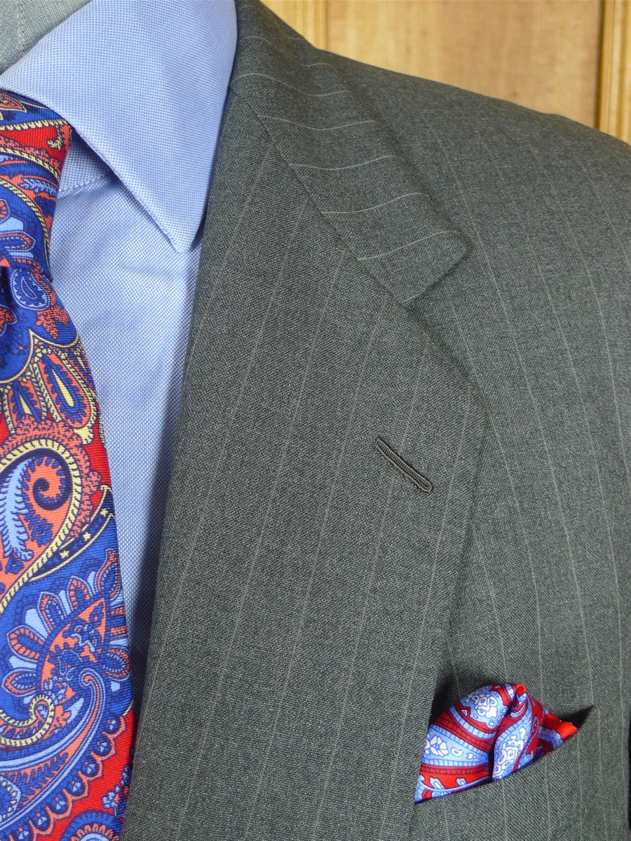 26/0633 madrid 1991 bespoke canvassed grey pin-stripe wool & mohair suit w/ 2 pair trs 45 regular