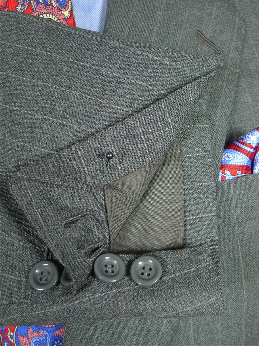 26/0633 madrid 1991 bespoke canvassed grey pin-stripe wool & mohair suit w/ 2 pair trs 45 regular