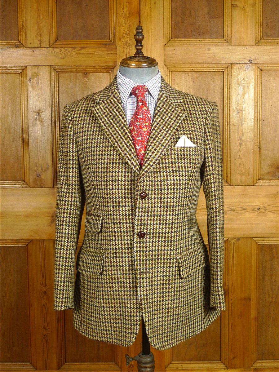 26/0644 wonderful heavyweight 1960s vinatge green / brown houndstooth check harris tweed jacket w/ original buttons 40 regular
