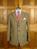 26/0644 wonderful heavyweight 1960s vinatge green / brown houndstooth check harris tweed jacket w/ original buttons 40 regular