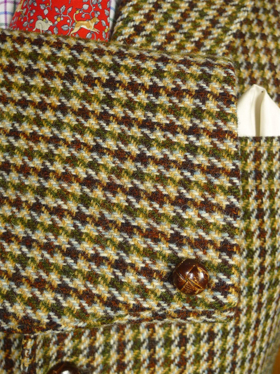 26/0644 wonderful heavyweight 1960s vinatge green / brown houndstooth check harris tweed jacket w/ original buttons 40 regular