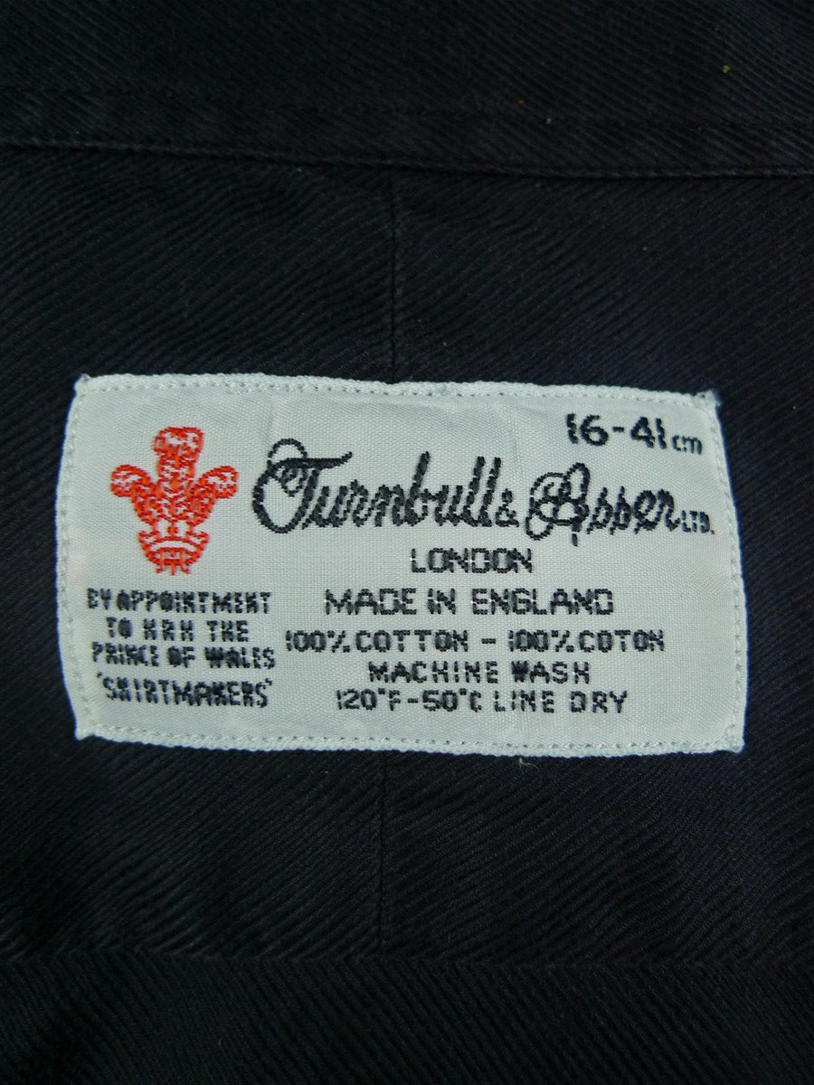 26/0674 immaculate turnbull & asser cotton drill black long sleeve single cuff shirt 15.5"