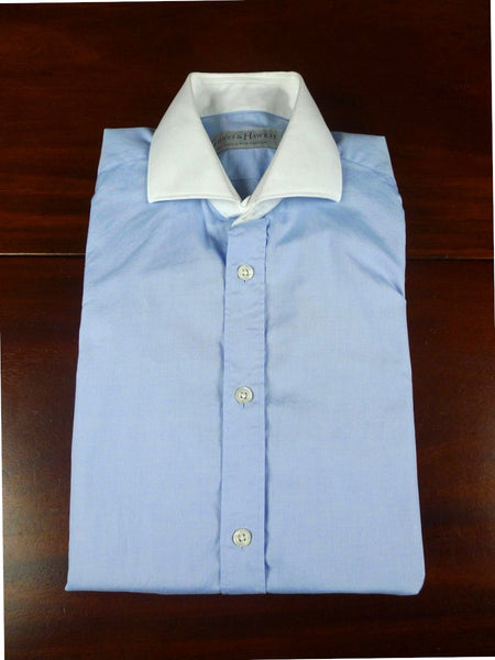 26/0676 gieves & hawkes cotton blue/white long sleeve double cuff shirt 14.5"