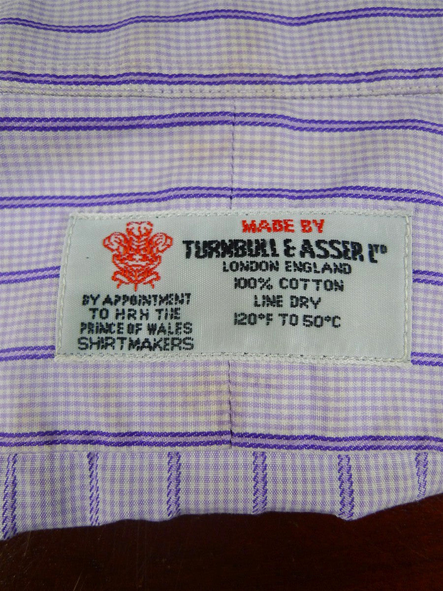 26/0670 turnbull & asser cotton purple striped long sleeve single cuff shirt 15.5"