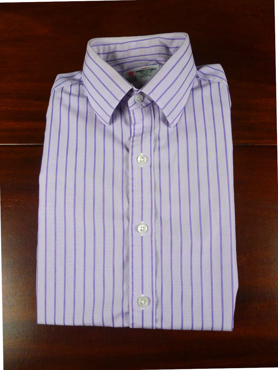 26/0670 turnbull & asser cotton purple striped long sleeve single cuff shirt 15.5"