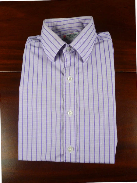 26/0670 turnbull & asser cotton purple striped long sleeve single cuff shirt 15.5"