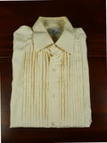 26/0684 vintage turnbull & asser silk ivory pleated double cuff dress shirt 16.5"