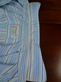 26/0673 turnbull & asser cotton blue striped long sleeve double cuff shirt 15.5