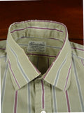26/0685 vintage turnbull & asser cotton olive/maroon striped long sleeve single cuff shirt 15"