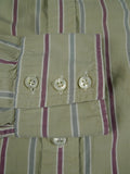 26/0685 vintage turnbull & asser cotton olive/maroon striped long sleeve single cuff shirt 15"