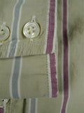26/0685 vintage turnbull & asser cotton olive/maroon striped long sleeve single cuff shirt 15"