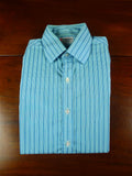 26/0683 turnbull & asser cotton teal striped long sleeve single cuff shirt 15"