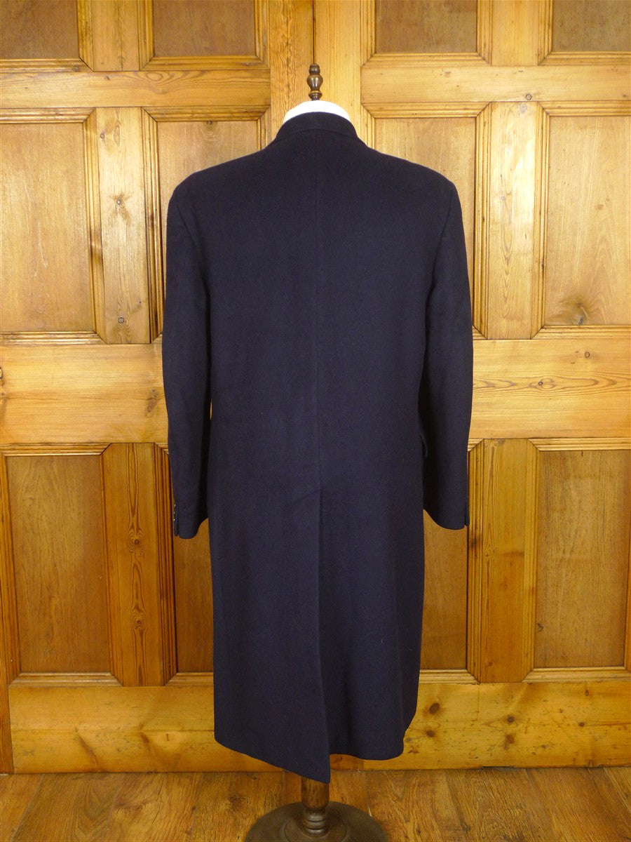 26/0659 immaculate vintage harrods london navy blue pure cashmere overcoat 44