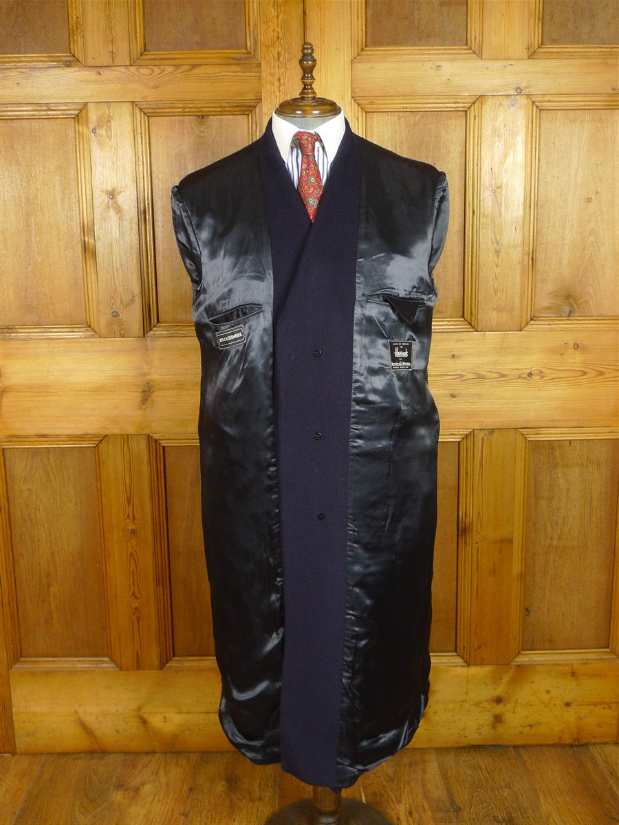 26/0659 immaculate vintage harrods london navy blue pure cashmere overcoat 44