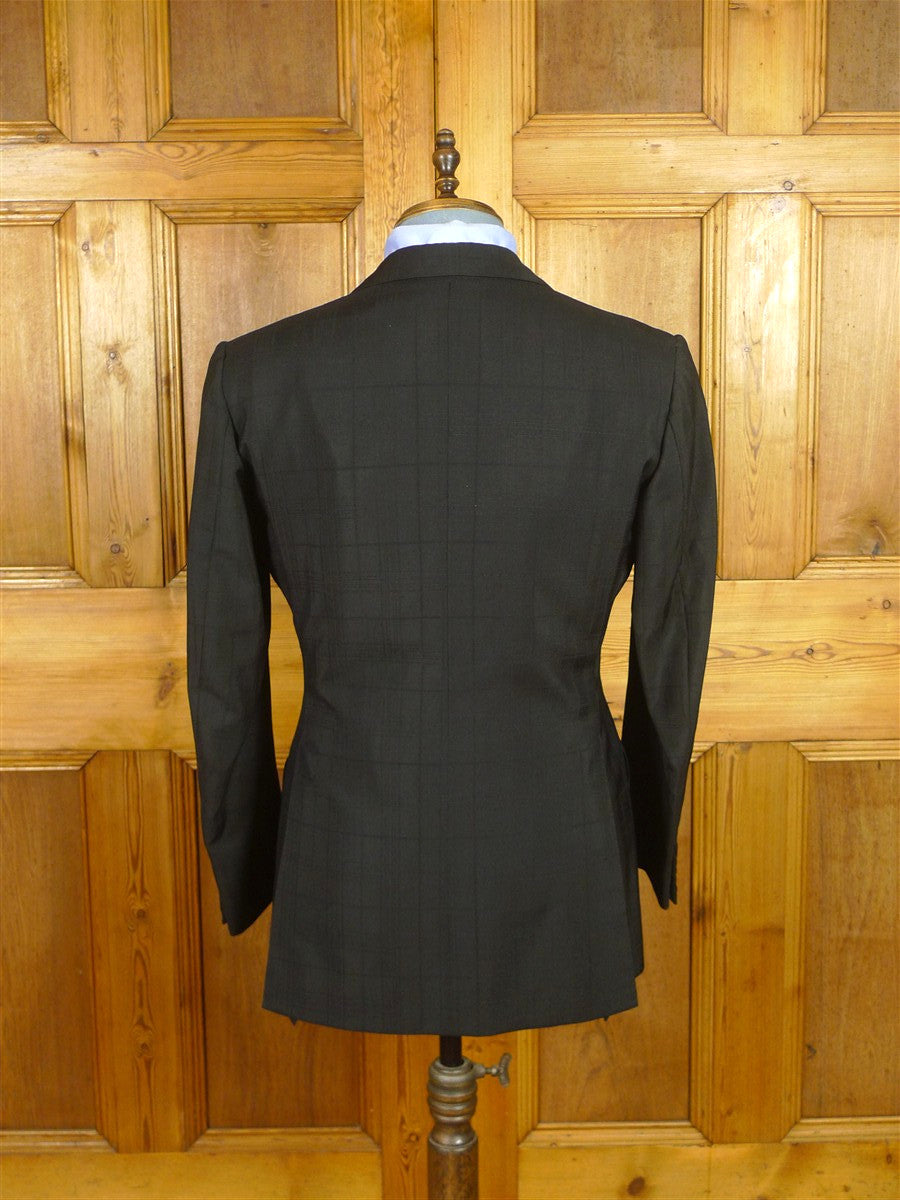 26/0661 wonderful 1978 vintage norton & sons savile row bespoke black textured check wool & silk suit 39 regular