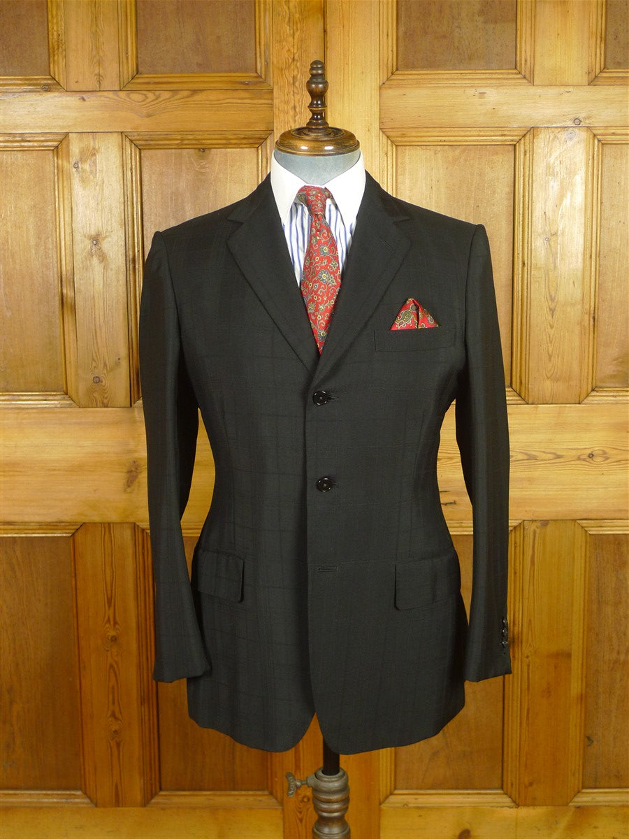 26/0661 wonderful 1978 vintage norton & sons savile row bespoke black textured check wool & silk suit 39 regular