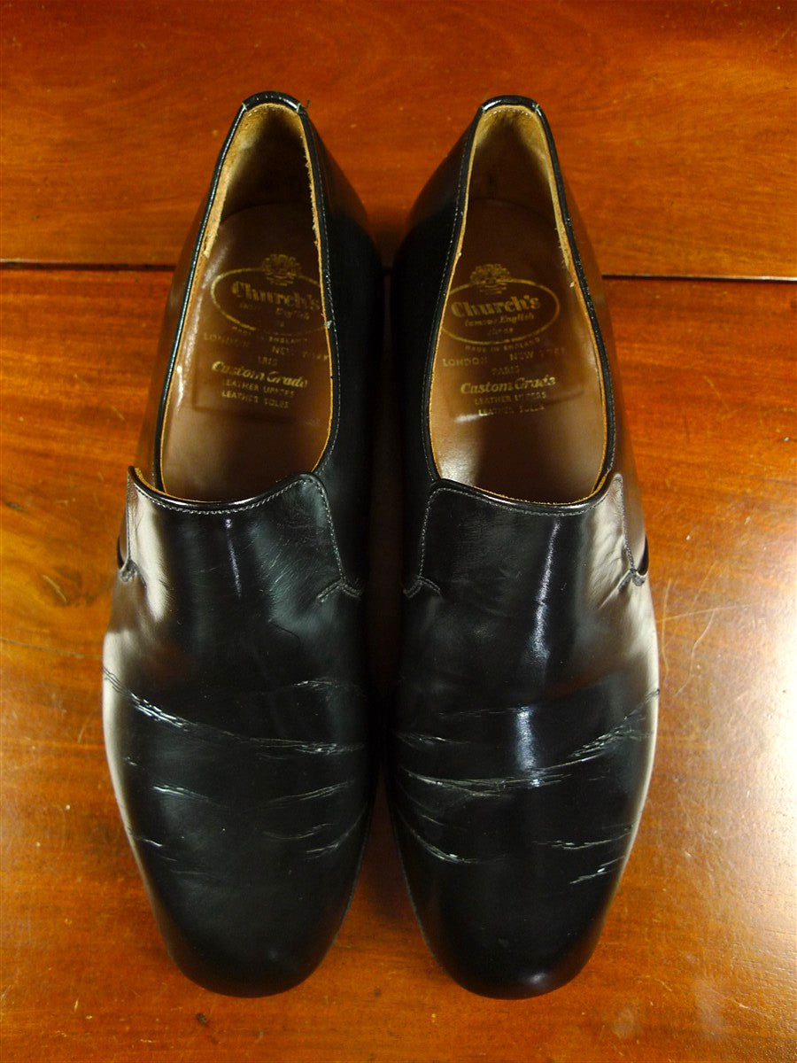 26/0708 vintage church's custom grade black leather slip-on dress shoe w/ bags uk 8