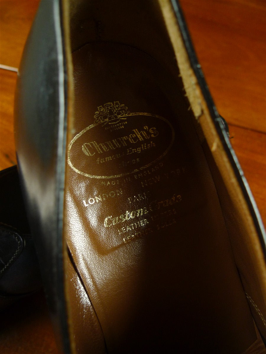 26/0708 vintage church's custom grade black leather slip-on dress shoe w/ bags uk 8
