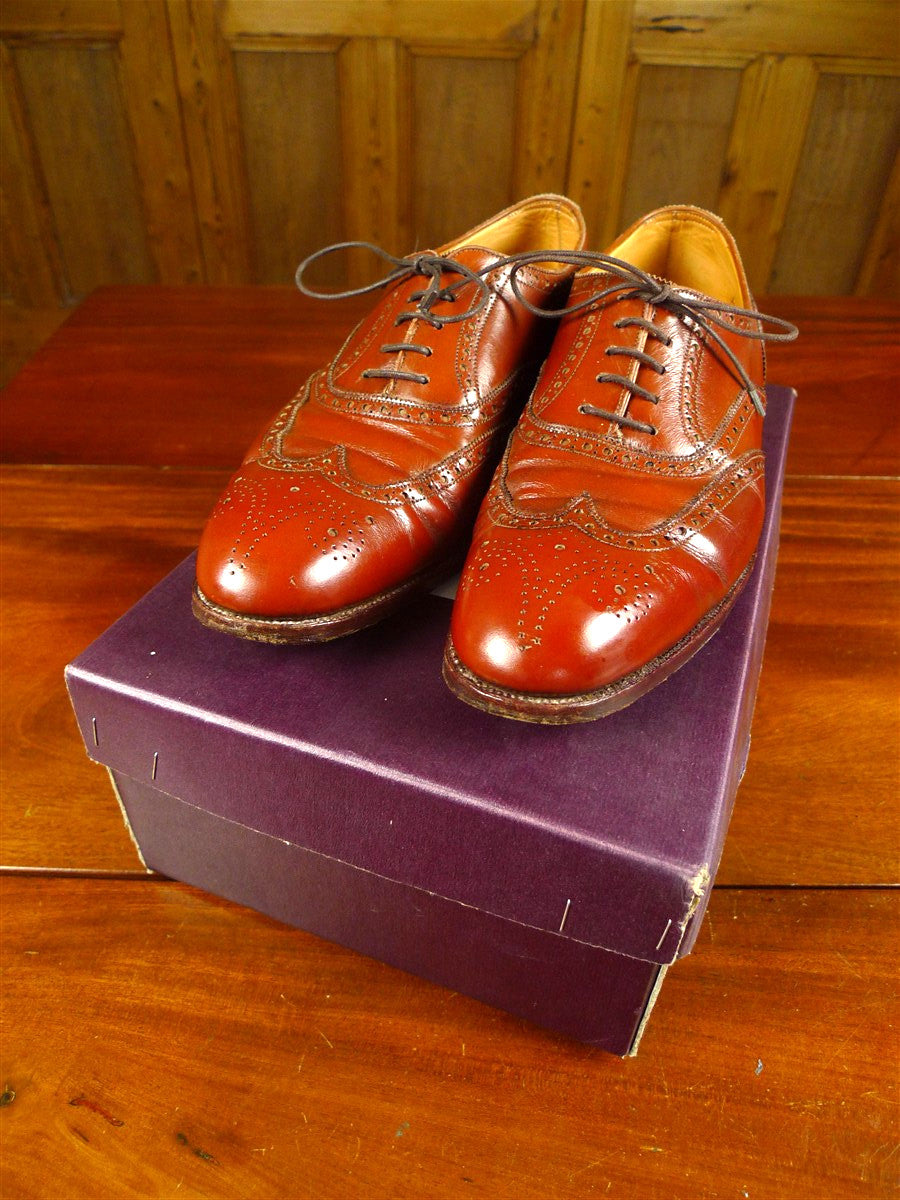 26/0704 beautiful vintage john lobb brown leather brogue shoe w/ bags uk 9.5