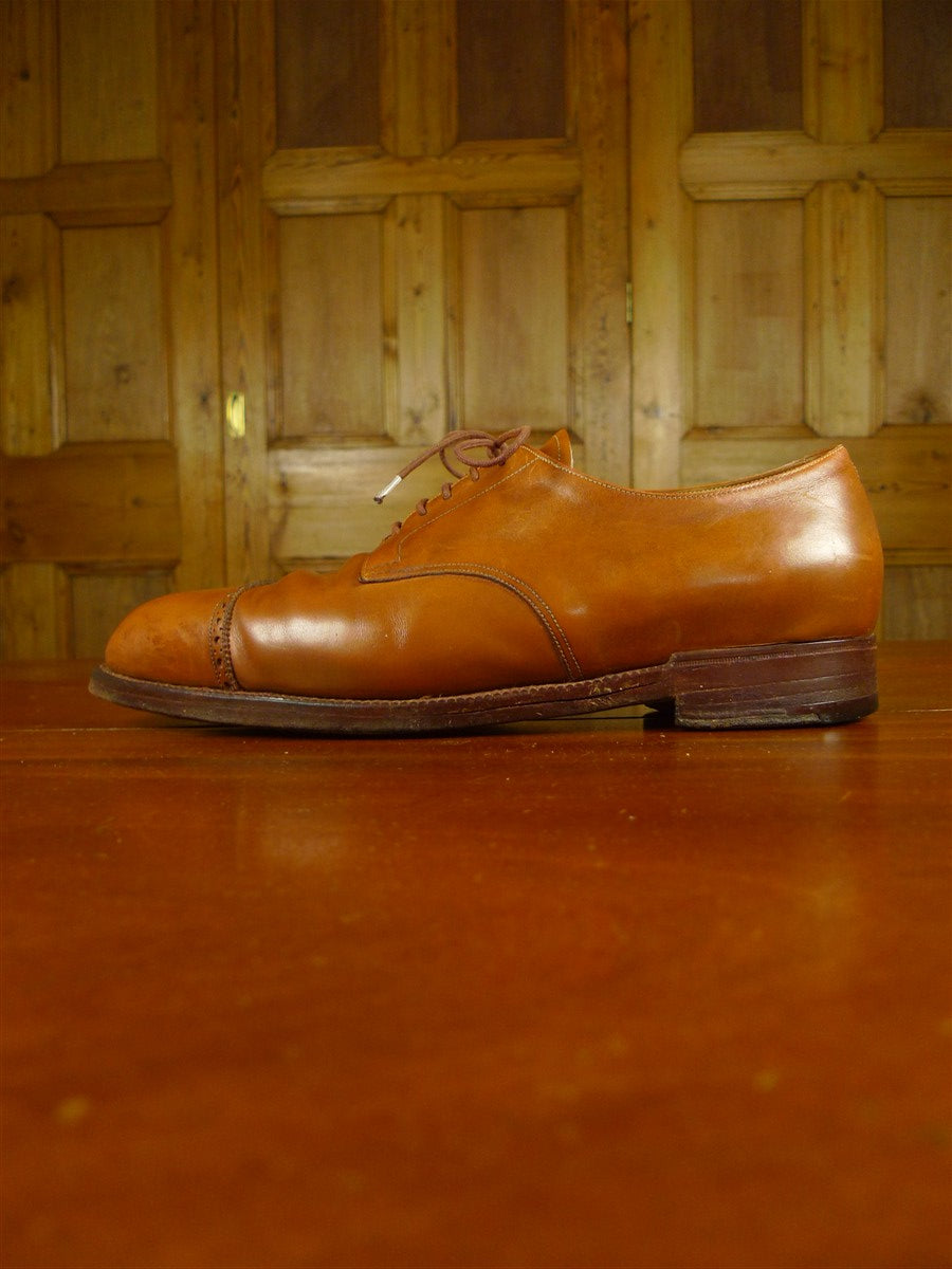 26/0703 vintage john lobb tan brown leather oxford semi-brogue shoe w/ inserts uk 8.5